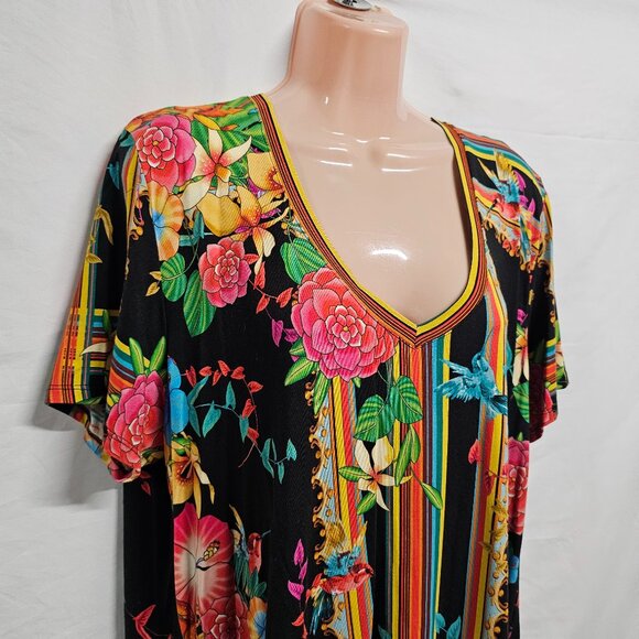 Johnny Was Floral V Neck Top Tee Women Size XL Bamboo - Picture 15 of 15
